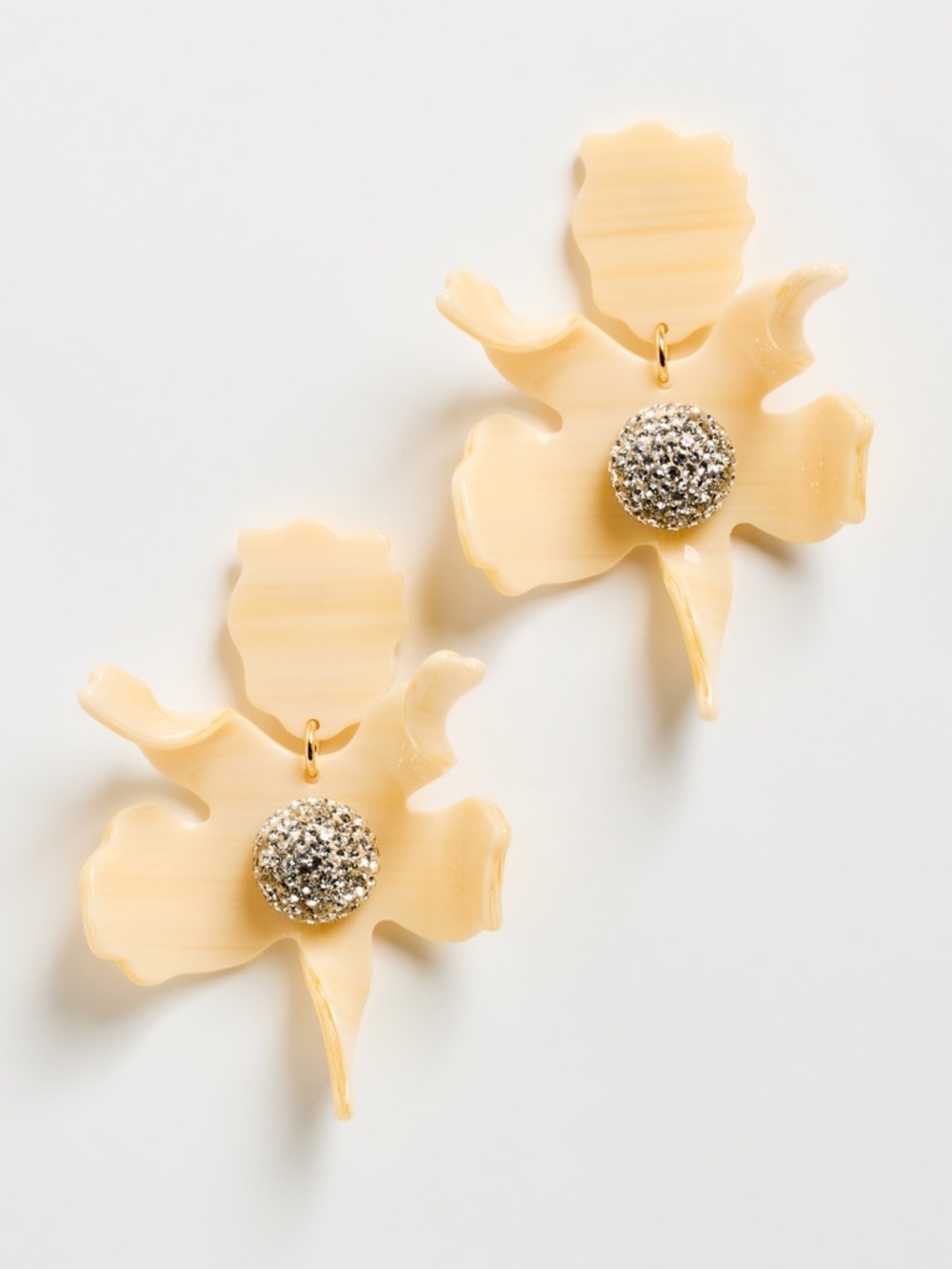 Lele Sadoughi Cream Floral Drop Earrings with Gold Rhinestone Centers